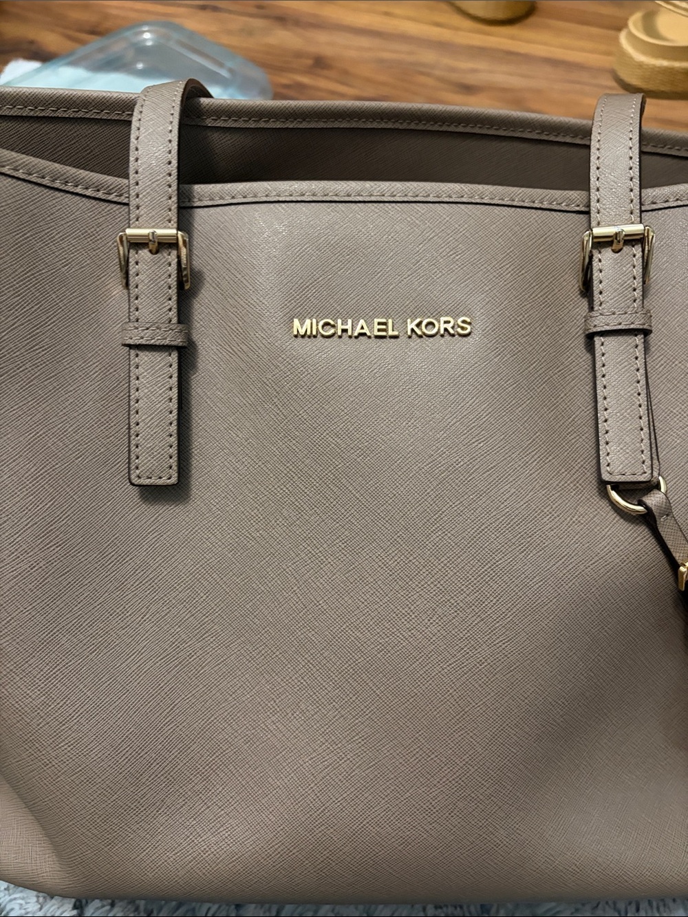 Michael Kors Taupe Saffiano Leather Tote with Gold Hardware
